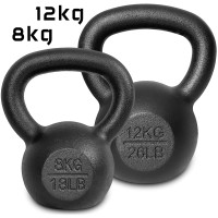 Kettlebell żeliwny 12kg i 8kg czarny kettle ZESTAW 20kg kula do ćwiczeń