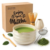 Zestaw do MATCHY 5w1 ceramiczny CZARKA miotełka łyżeczka BEŻOWY MATCHA