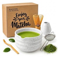 Zestaw do MATCHY 5w1 ceramiczny CZARKA miotełka łyżeczka do herbaty MATCHA MARMURKOWA BIEL