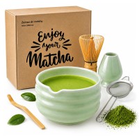 Zestaw do MATCHY 5w1 ceramiczny CZARKA miotełka łyżeczka do herbaty MATCHA MIĘTOWY