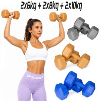 Hantle ciężarki bitumiczne stałe 2x6kg 2x8kg 2x10kg zestaw 48kg hantelki