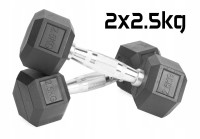 Hantle stałe 2x2,5kg żeliwne gumowane ZESTAW 5kg HEX do treningu SOLIDNE