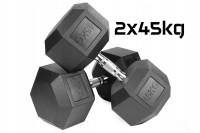 Hantle stałe 2x45kg żeliwne gumowane ZESTAW 90kg HEX do treningu SOLIDNE