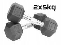 Hantle stałe 2x5kg żeliwne gumowane ZESTAW 10kg HEX do treningu SOLIDNE