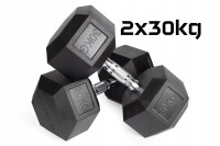 Hantle stałe 2x30kg żeliwne gumowane ZESTAW 60kg HEX do treningu SOLIDNE