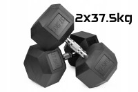 Hantle stałe 2x37,5kg żeliwne gumowane ZESTAW 75kg HEX do treningu SOLIDNE