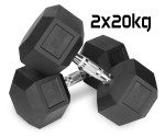 Hantle stałe 2x20kg żeliwne gumowane ZESTAW 40kg HEX do treningu SOLIDNE