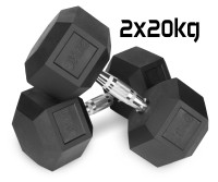 Hantle stałe 2x20kg żeliwne gumowane ZESTAW 40kg HEX do treningu SOLIDNE
