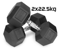 Hantle stałe 2x22,5kg żeliwne gumowane ZESTAW 45kg HEX do treningu SOLIDNE