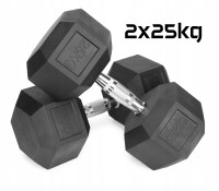 Hantle stałe 2x25kg żeliwne gumowane ZESTAW 50kg HEX do treningu SOLIDNE
