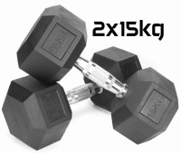 Hantle stałe 2x15kg żeliwne gumowane ZESTAW 30kg HEX do treningu SOLIDNE