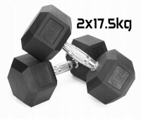 Hantle stałe 2x17,5kg żeliwne gumowane ZESTAW 35kg HEX do treningu SOLIDNE