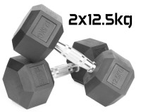 Hantle stałe 2x12,5kg żeliwne gumowane ZESTAW 25kg HEX do treningu SOLIDNE