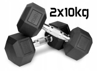 Hantle stałe 2x10kg żeliwne gumowane ZESTAW 20kg HEX do treningu SOLIDNE