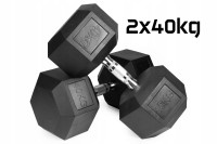 Hantle stałe 2x40kg żeliwne gumowane ZESTAW 80kg HEX do treningu SOLIDNE