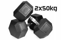  Hantle stałe 2x50kg żeliwne gumowane ZESTAW 100kg HEX do treningu SOLIDNE