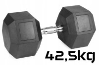 Hantle stałe 1x42,5kg żeliwne gumowane ZESTAW 42,5kg HEX do treningu SOLIDNE