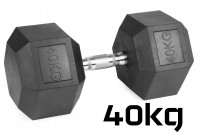 Hantle stałe 1x40kg żeliwne gumowane ZESTAW 40kg HEX do treningu SOLIDNE