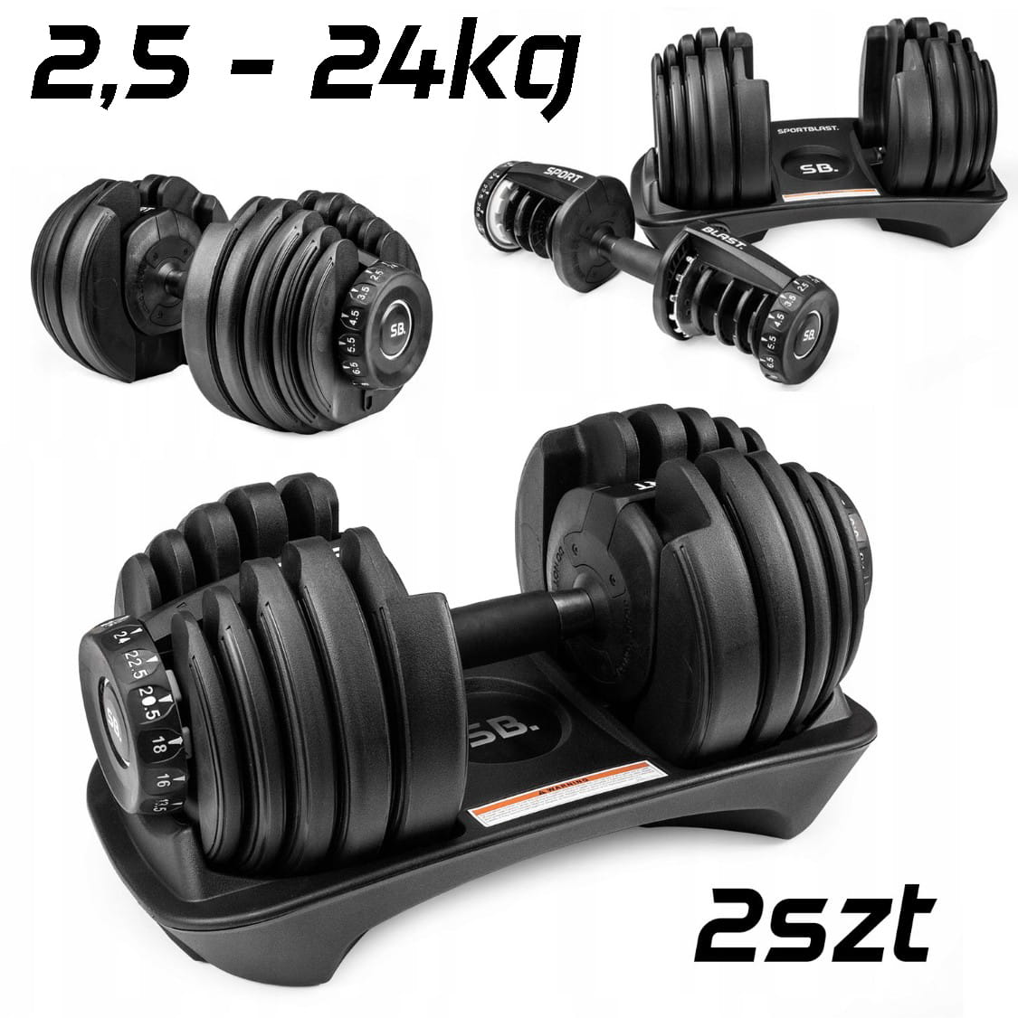 2x Hantla regulowana 24kg z podstawą HANTLE odważnik gumowany ZESTAW 2szt